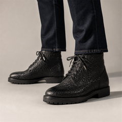 PASCH Blackthorn Textured Service Boot in Black Leather, on-foot view