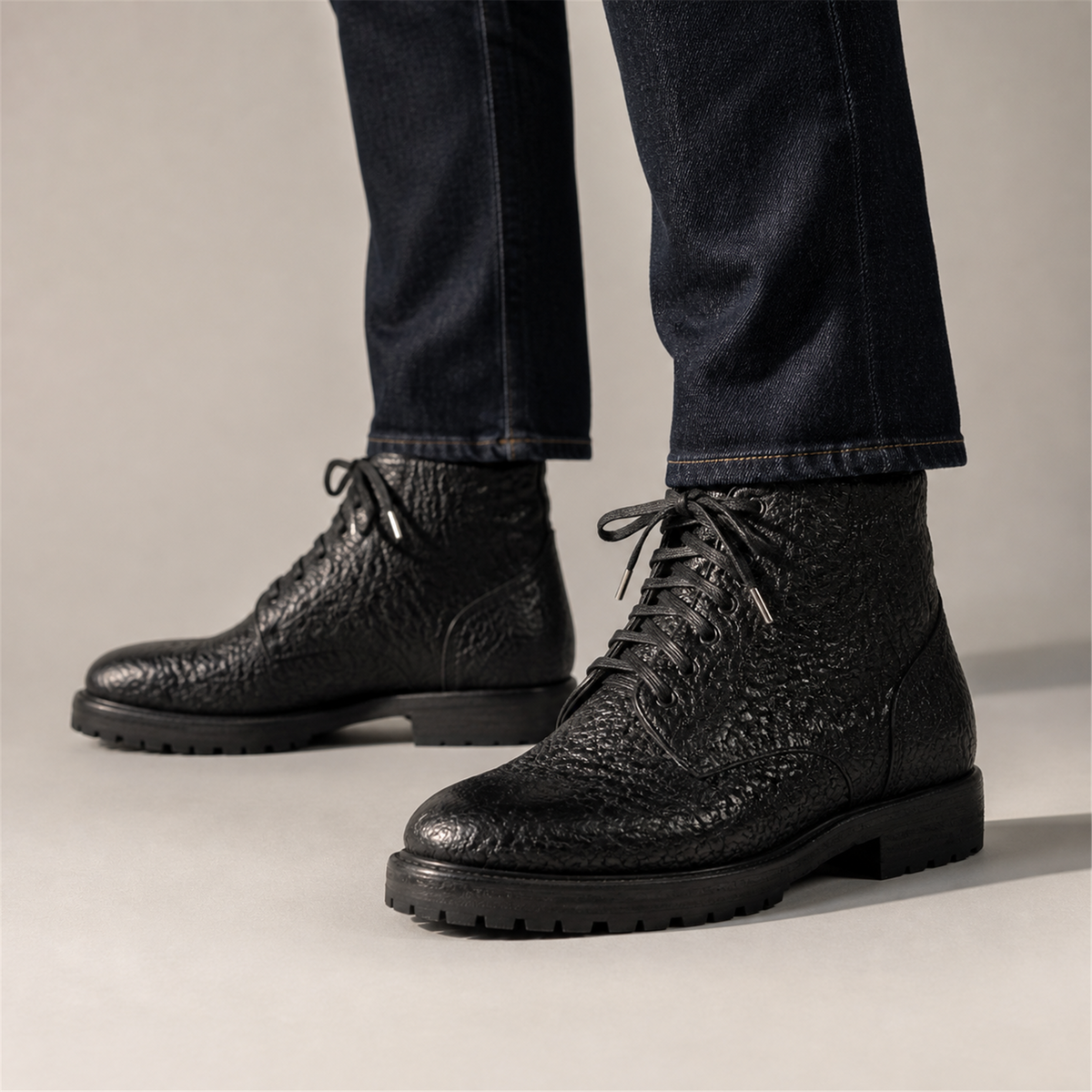 PASCH Blackthorn Textured Service Boot in Black Leather, on-foot view