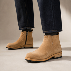 PASCH Sterling Side-Zip Boot in Caramel Brown Leather, on-foot view