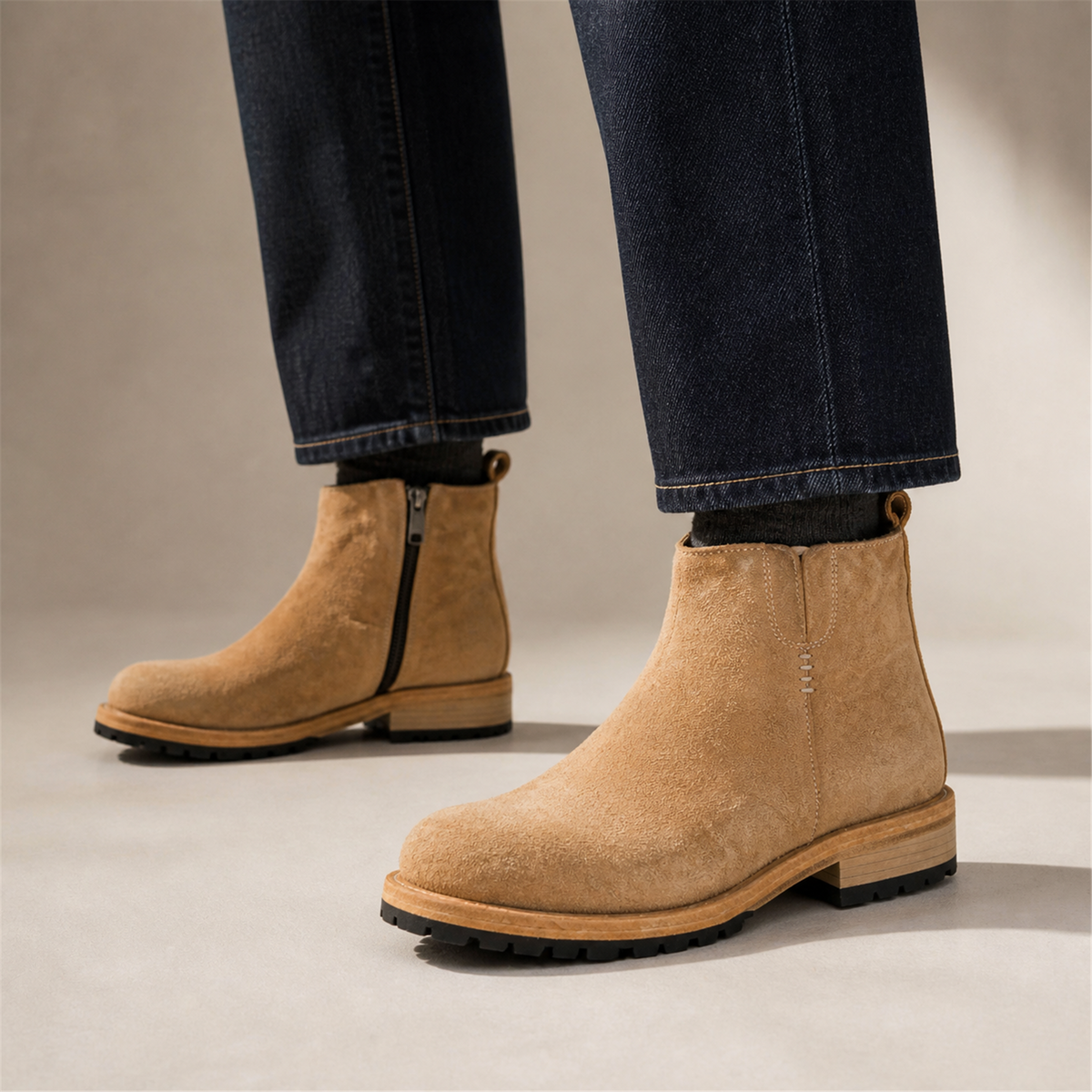 PASCH Sterling Side-Zip Boot in Caramel Brown Leather, on-foot view