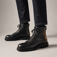 PASCH Timberline Lace-Up Boot in Black Leather, on-foot view