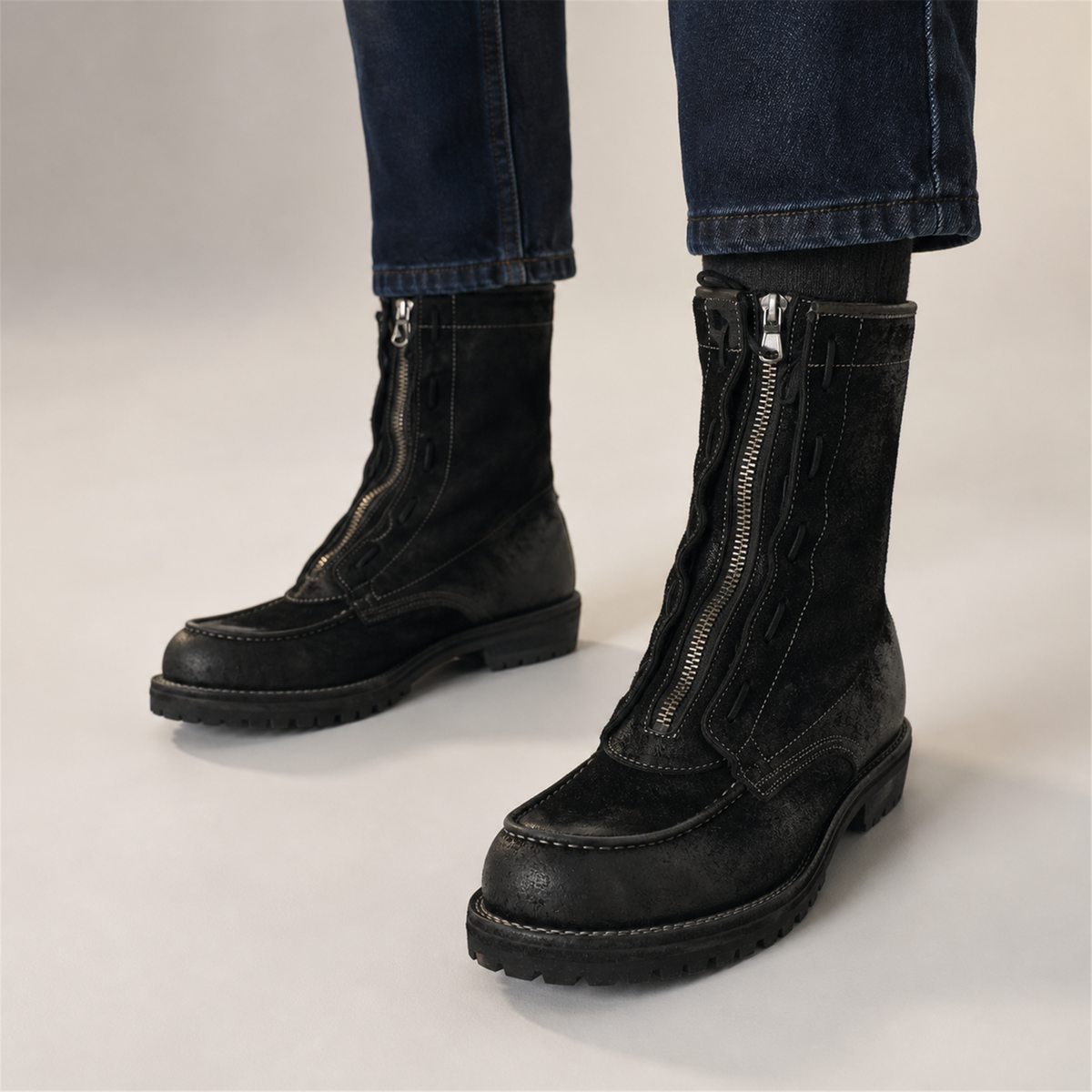 PASCH Ironwood Tall Moc-Toe Boot in Black Leather, on-foot view