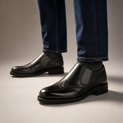 PASCH Rivington Elastic-Side Brogue Shoe in Black Shell Cordovan, on-foot view