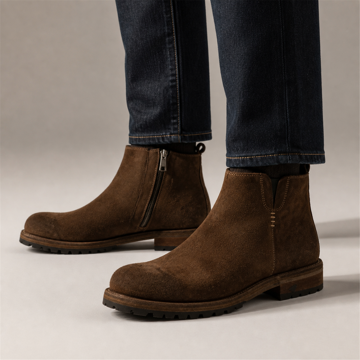PASCH Sterling Side-Zip Boot in Coffee Brown Leather, on-foot view