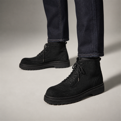 PASCH Quarry Cap-Toe Service Boot in Black Gray Leather, on-foot view