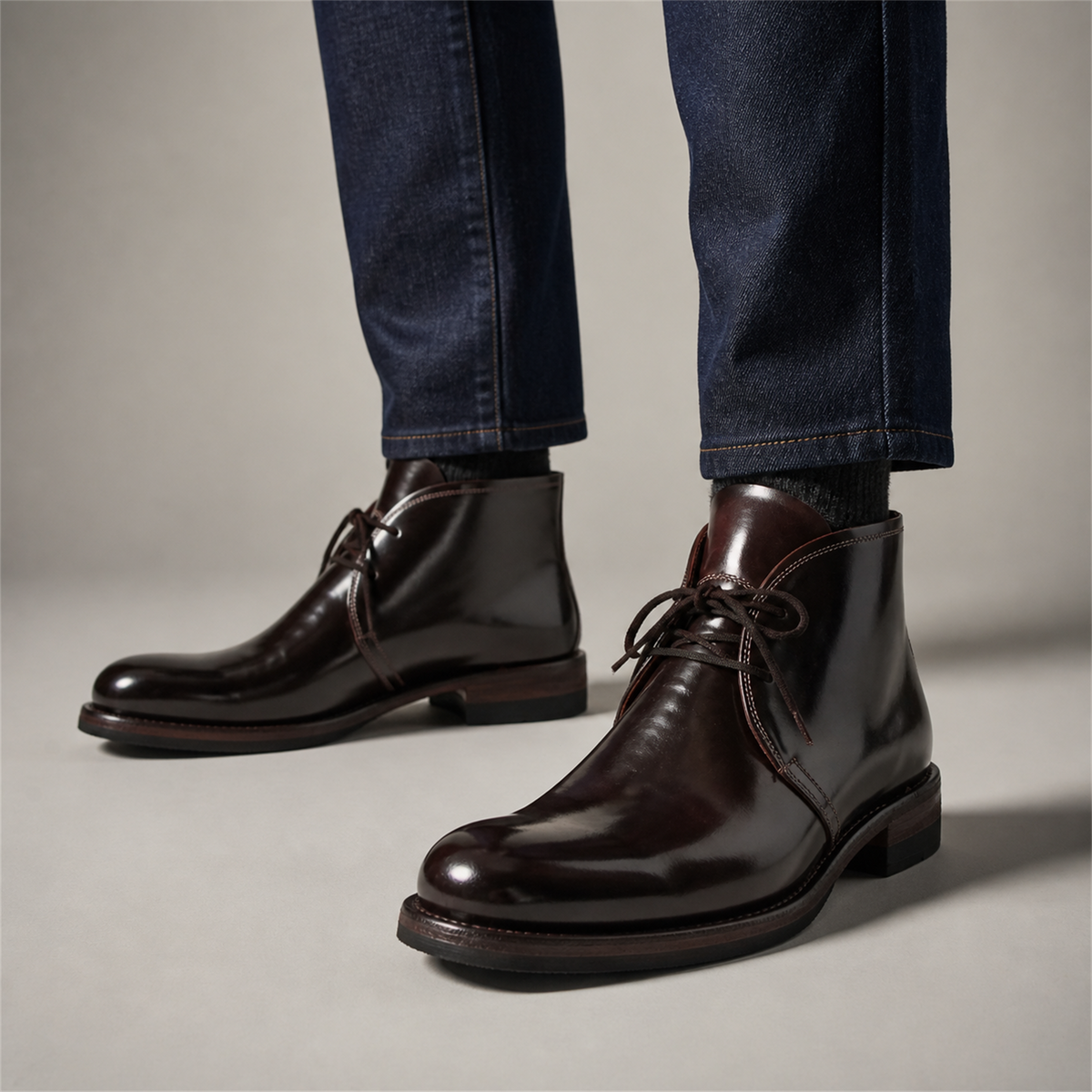 PASCH Mercer Object-Dyed Chukka Boot in Brown Shell Cordovan, on-foot view