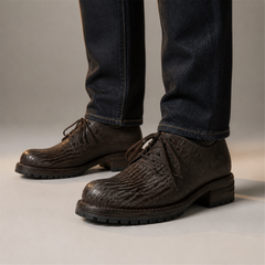 PASCH Sawyer Plain-Toe Derby in Coffee Brown Shell Cordovan, on-foot view