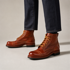 PASCH Frontier Cap-Toe Service Boot in Brown Horse Leather, on-foot view