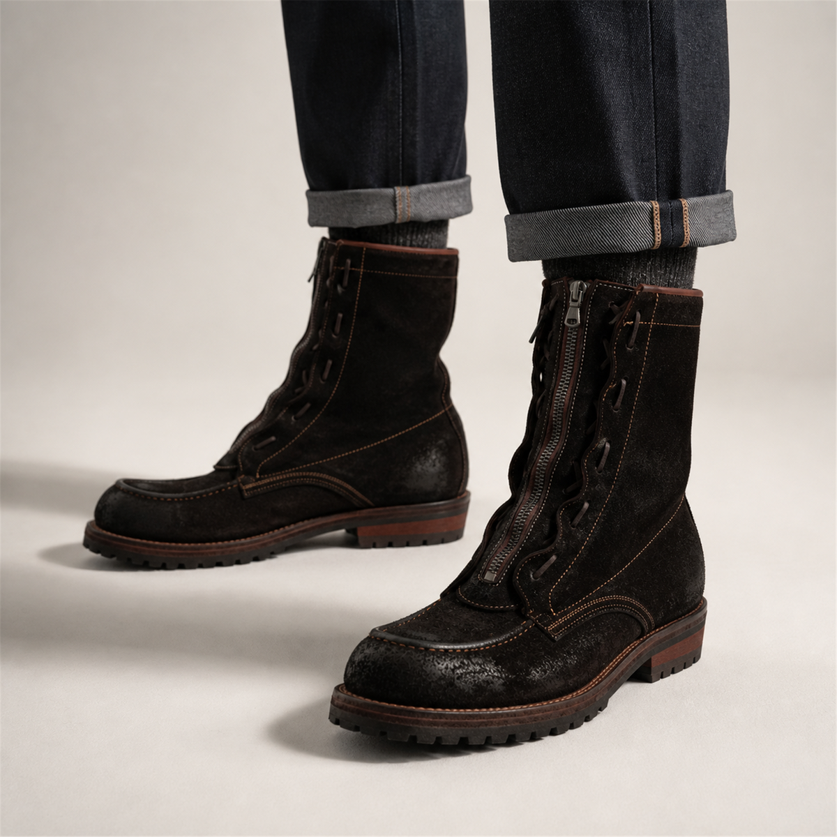 PASCH Ironwood Tall Moc-Toe Boot in Coffee Brown Leather, on-foot view