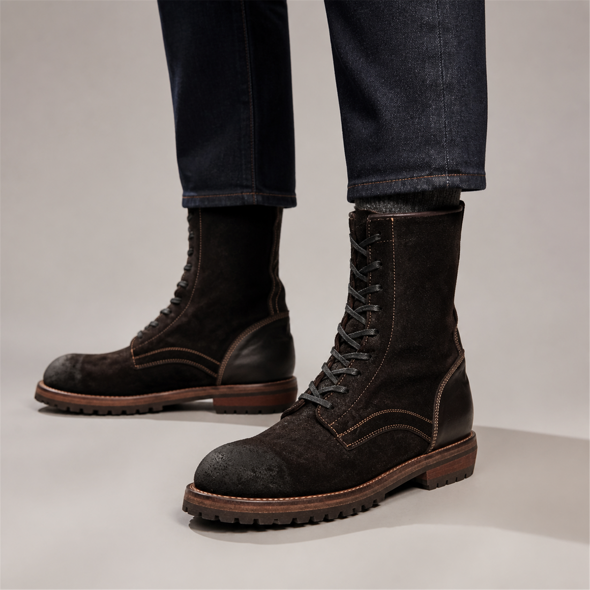 PASCH Ridgeway Tall Lace-Up Boot in Coffee Brown Leather, on-foot view