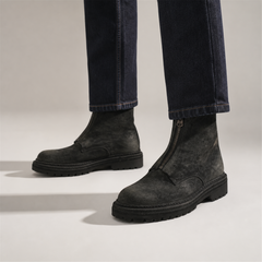 PASCH Vanguard Front-Zip Boot in Charcoal Black Leather, on-foot view