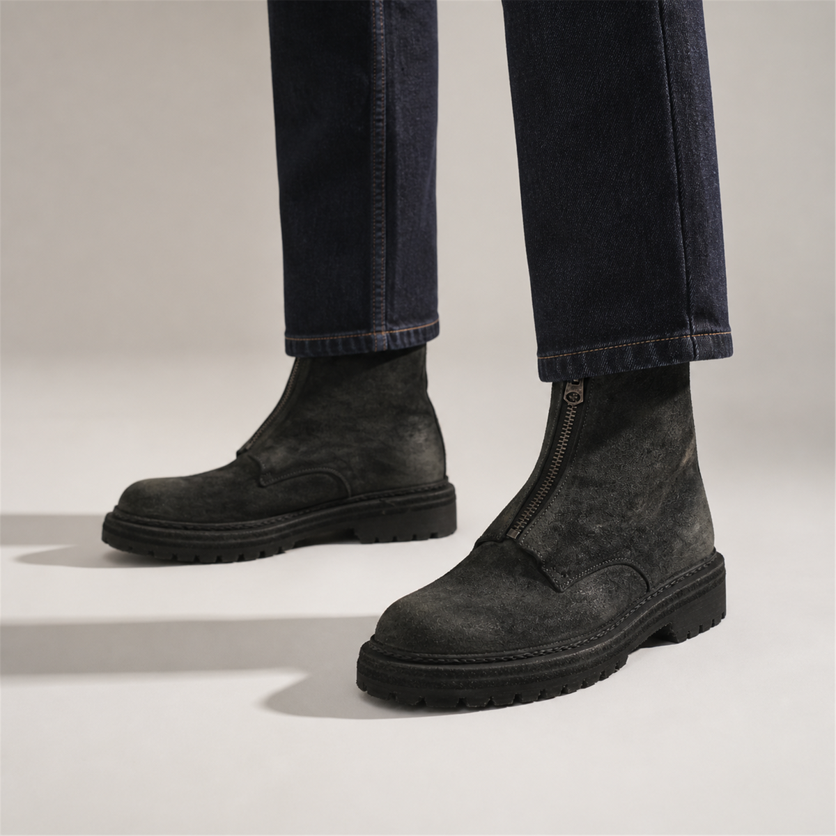 PASCH Vanguard Front-Zip Boot in Charcoal Black Leather, on-foot view