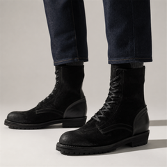 PASCH Ridgeway Tall Lace-Up Boot in Black Leather, on-foot view