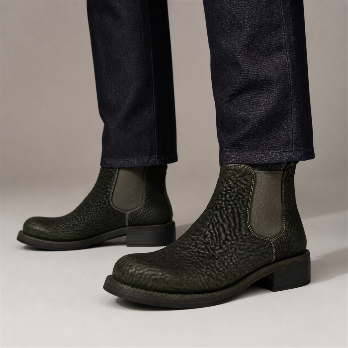 PASCH Briar Chelsea Boot in Cedar Green Shell Cordovan, on-foot view