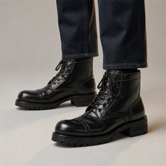 PASCH Bastion Cap-Toe Service Boot in Black Shell Cordovan, on-foot view