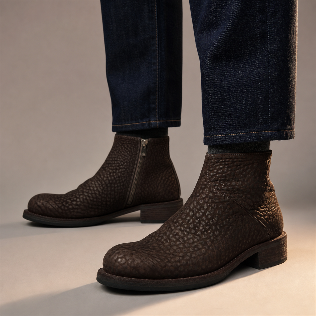 PASCH Foster Side-Zip Boot in Coffee Brown Shell Cordovan, on-foot view