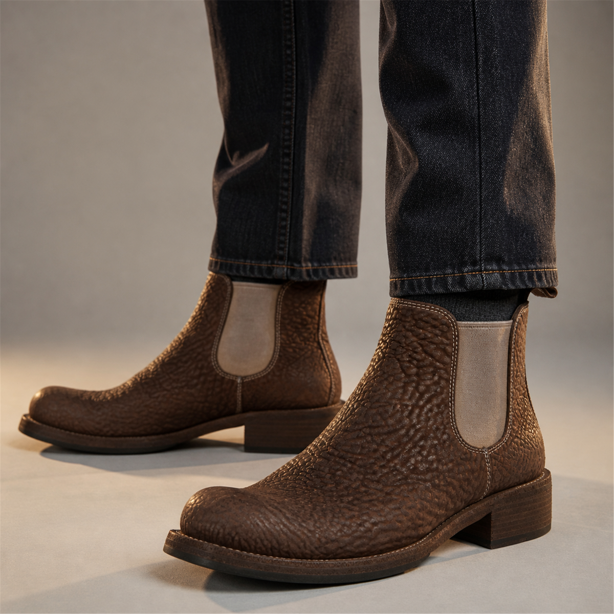 PASCH Briar Chelsea Boot in Coffee Brown Shell Cordovan, on-foot view
