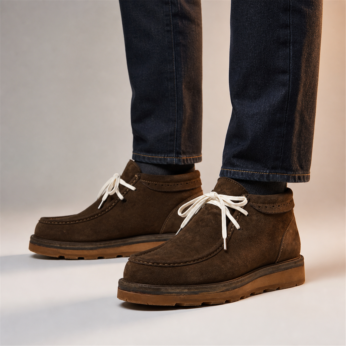 PASCH Millstone Moc-Toe Chukka Boot in Coffee Brown Leather, on-foot view
