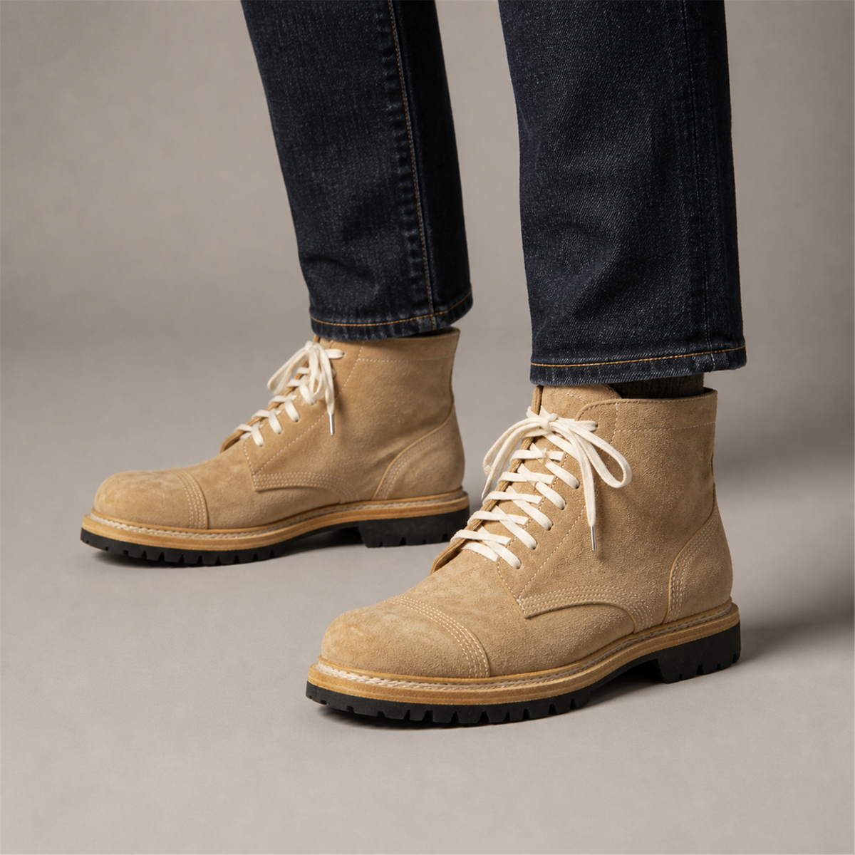 PASCH Hawthorne Cap-Toe Service Boot in Caramel Brown Leather, on-foot view