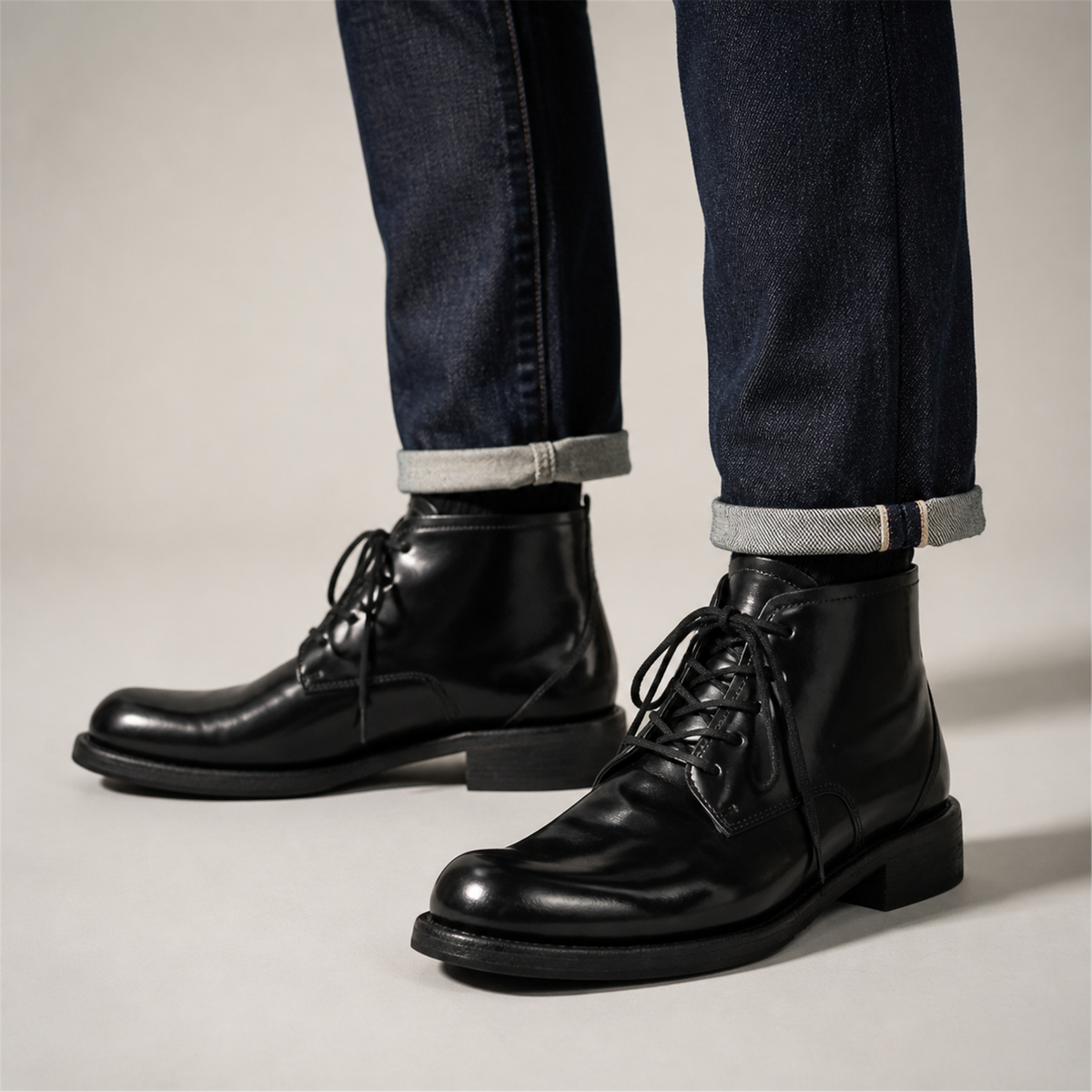 PASCH Stanton Plain-Toe Service Boot in Black Shell Cordovan, on-foot view