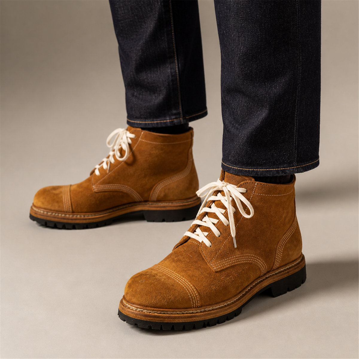 PASCH Hawthorne Cap-Toe Service Boot in Rust Brown Leather, on-foot view
