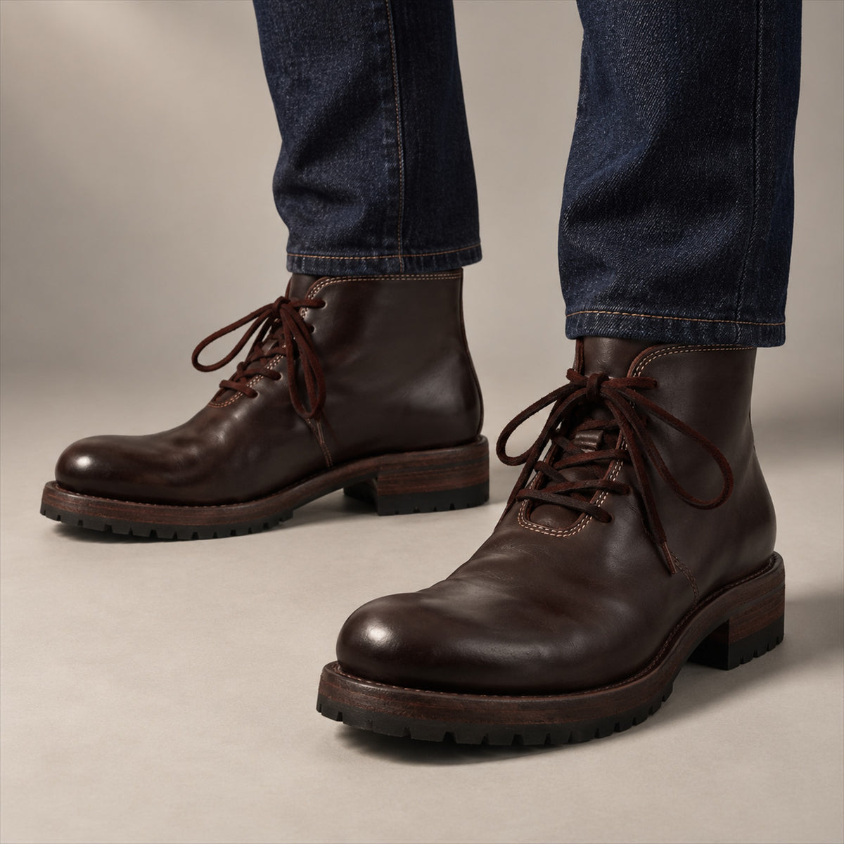 PASCH 262320A Coffee shell cordovan boots, on-foot view with both feet