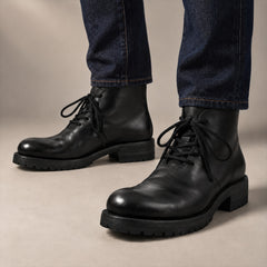 PASCH 262320B Black shell cordovan boots, on-foot view with both feet