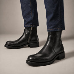 PASCH 262321B Black shell cordovan boots, on-foot view with both feet