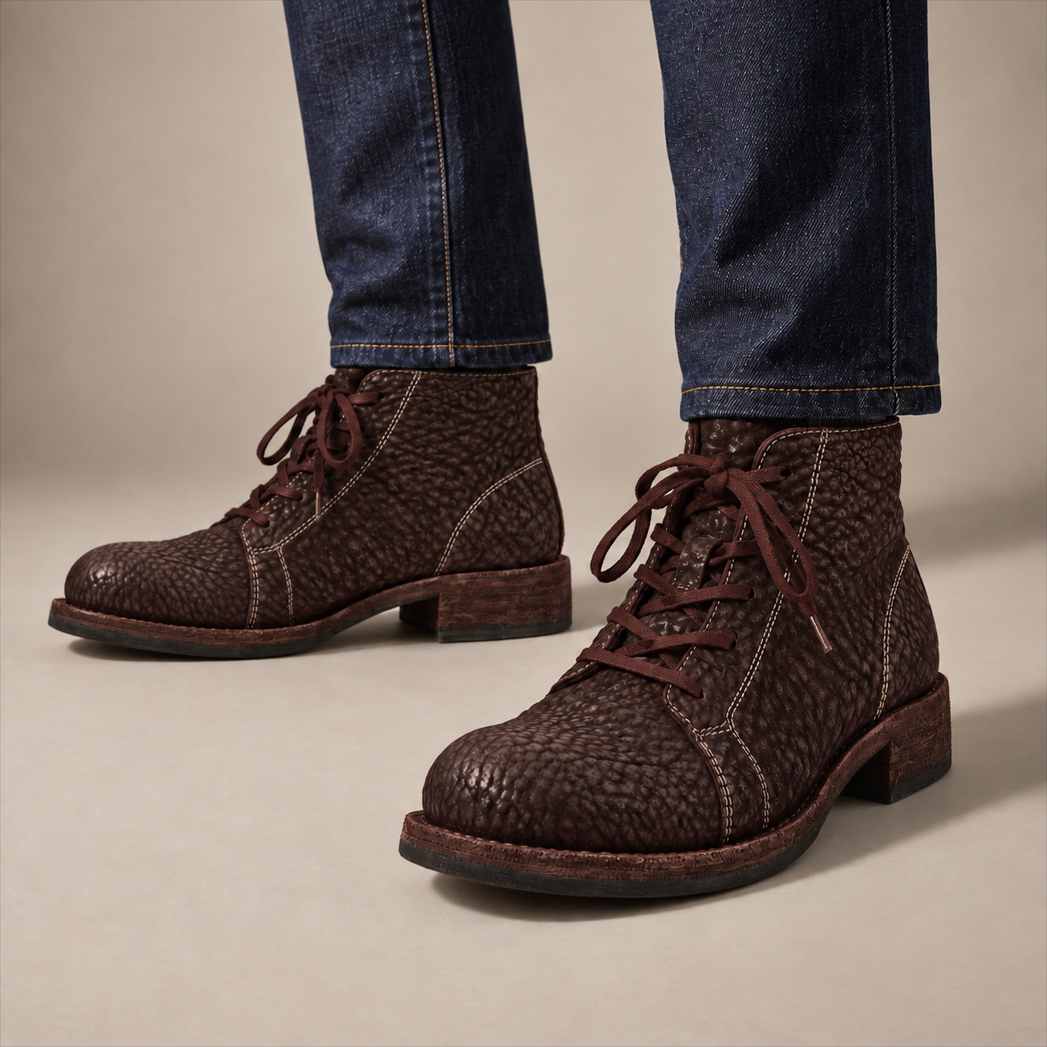 PASCH 262322A Coffee shell cordovan boots, on-foot view with both feet
