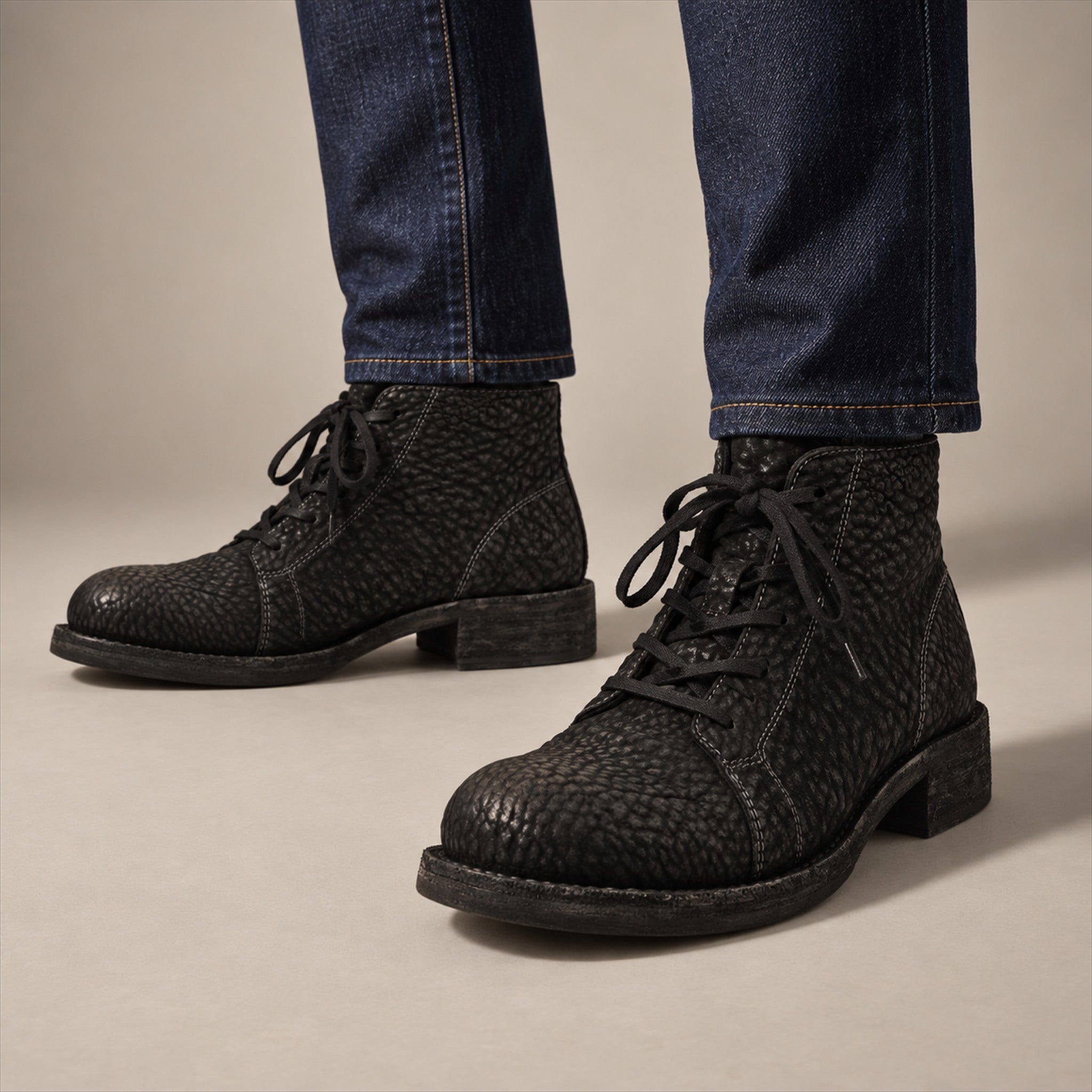 PASCH 262322B Black shell cordovan boots, on-foot view with both feet