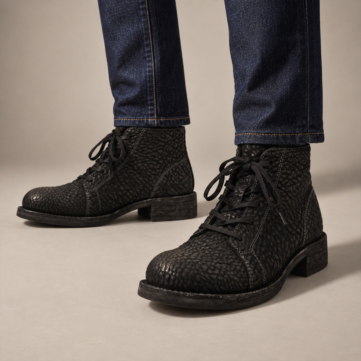 PASCH 262322B Black shell cordovan boots, on-foot view with both feet