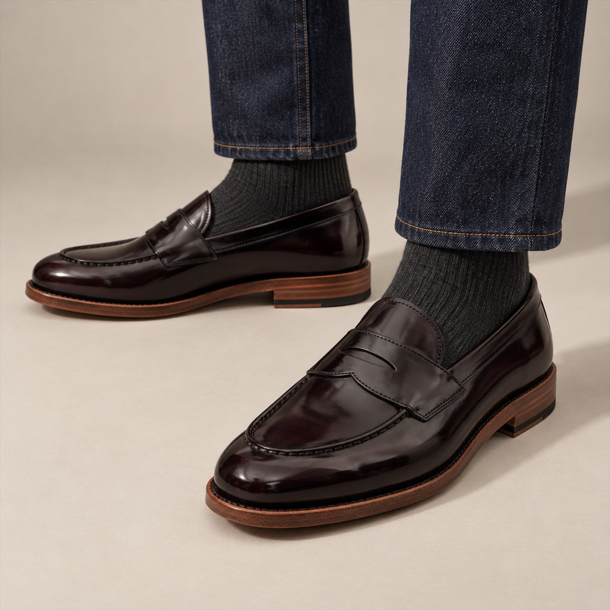 PASCH 267113A Dark Brown shell cordovan footwear, on-foot view with both feet