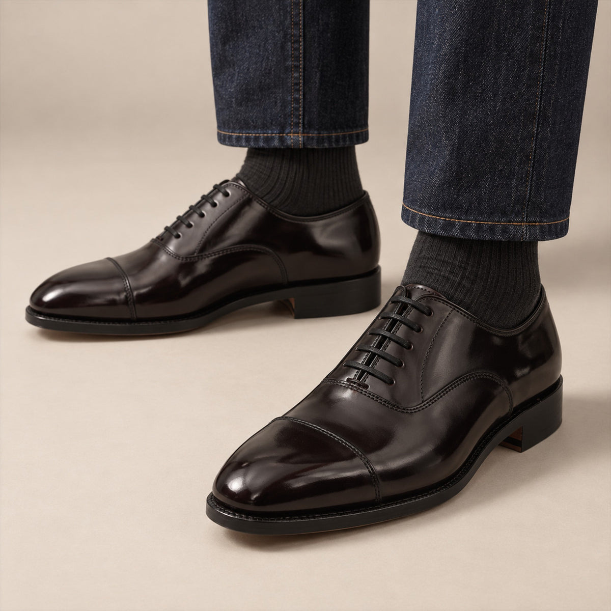 PASCH 267114A Dark Brown shell cordovan footwear, on-foot view with both feet