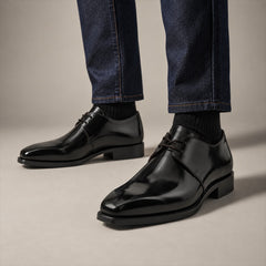 PASCH 267116B Black shell cordovan footwear, on-foot view with both feet