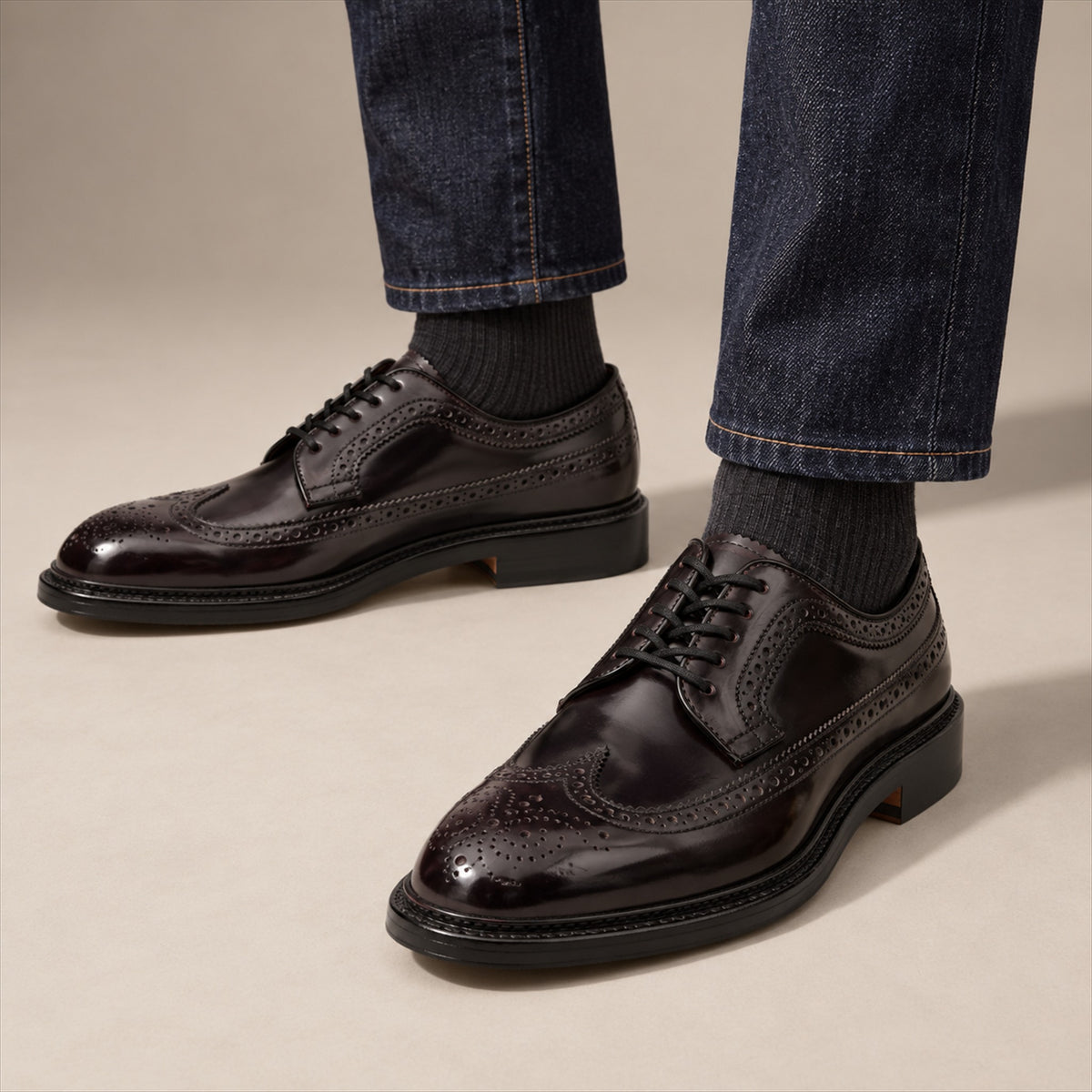 PASCH 267117A Dark Brown shell cordovan footwear, on-foot view with both feet