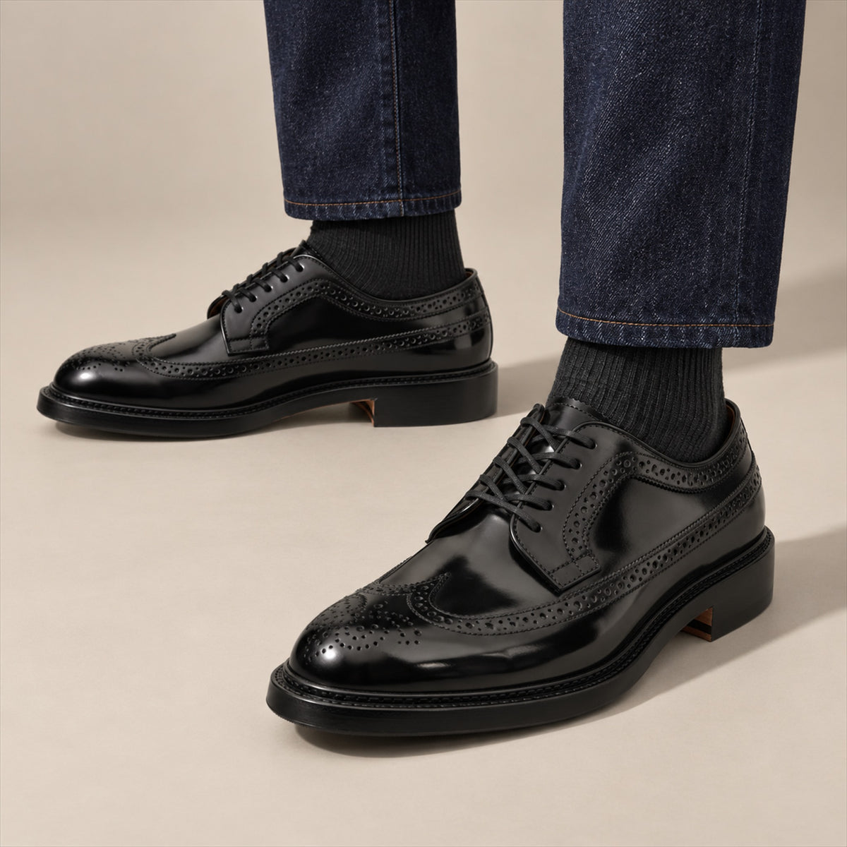 PASCH 267117B Black shell cordovan footwear, on-foot view with both feet