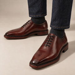 PASCH 267118A Coffee shell cordovan footwear, on-foot view with both feet