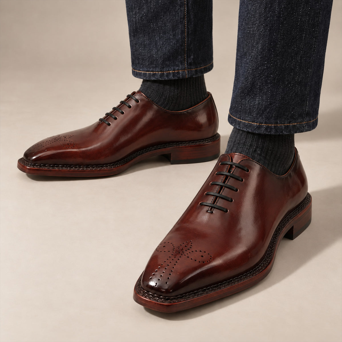 PASCH 267118A Coffee shell cordovan footwear, on-foot view with both feet