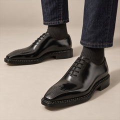 PASCH 267118B Black shell cordovan footwear, on-foot view with both feet