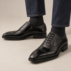 PASCH 267119B Black shell cordovan footwear, on-foot view with both feet