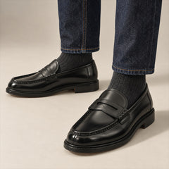 PASCH 267120B Black shell cordovan footwear, on-foot view with both feet