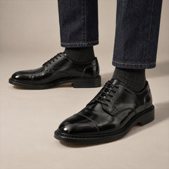 PASCH 267123B Black shell cordovan footwear, on-foot view with both feet