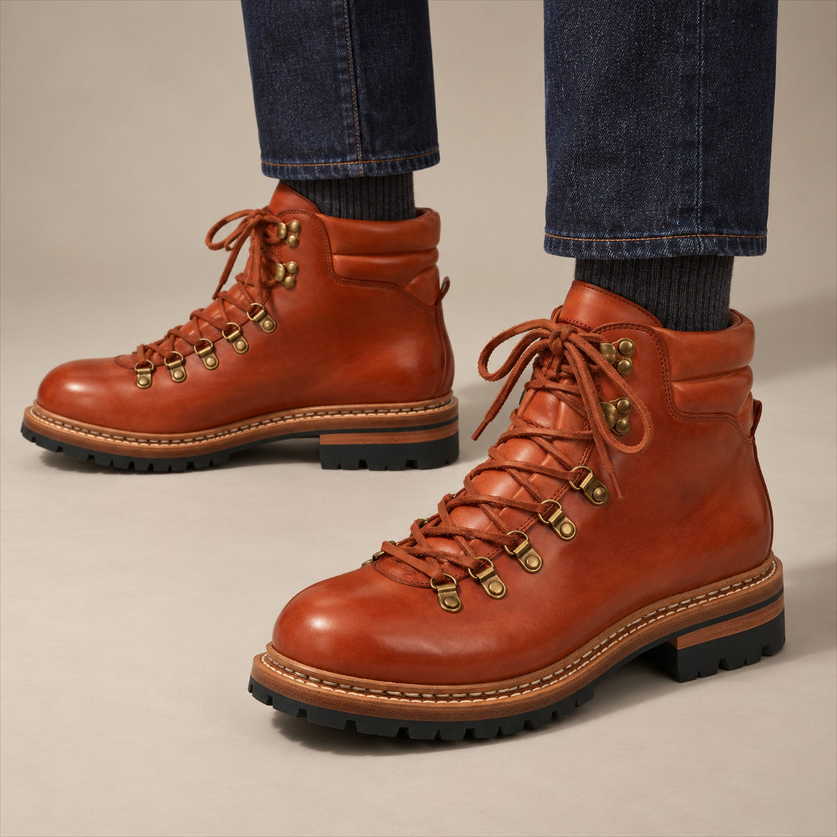 PASCH 267125A Brown shell cordovan footwear, on-foot view with both feet