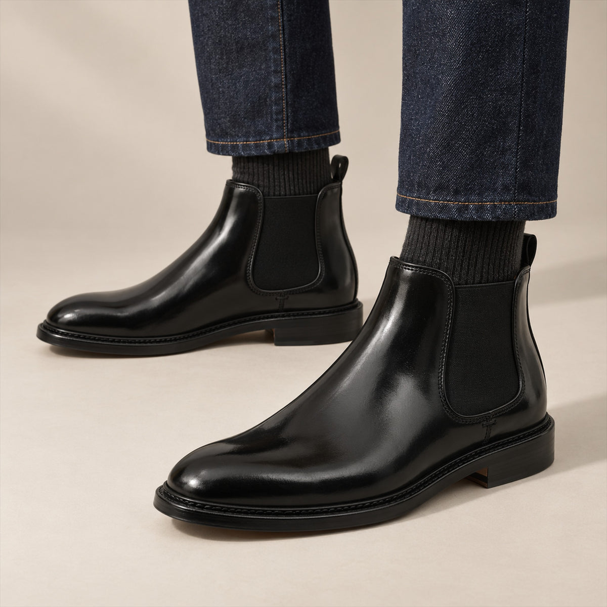 PASCH 267127B Black shell cordovan footwear, on-foot view with both feet