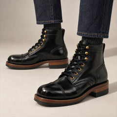 PASCH 267128B Black shell cordovan footwear, on-foot view with both feet