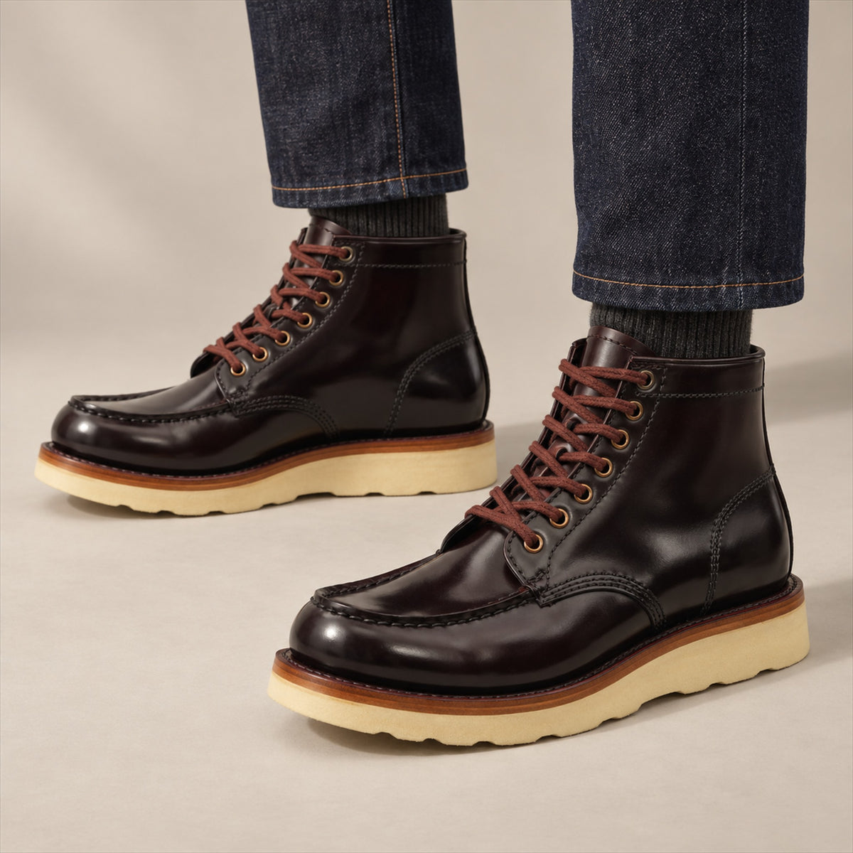PASCH 267129A Dark Brown shell cordovan footwear, on-foot view with both feet
