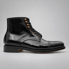 PASCH 267126A Black shell cordovan cap-toe boots, side view