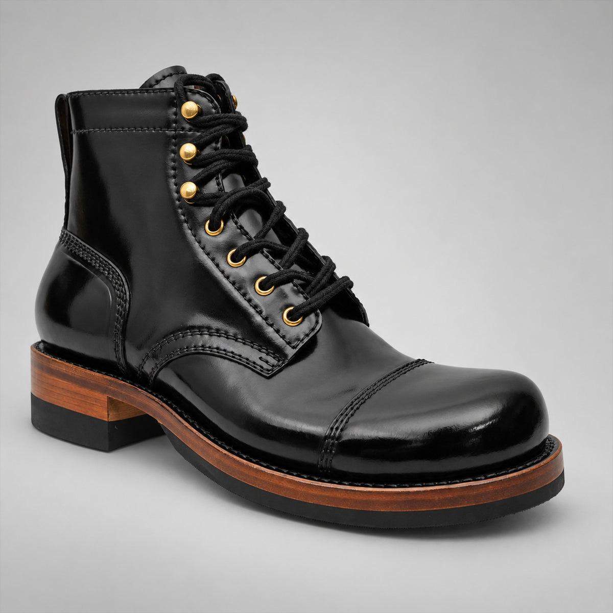 PASCH 267128B Black shell cordovan footwear, angle view