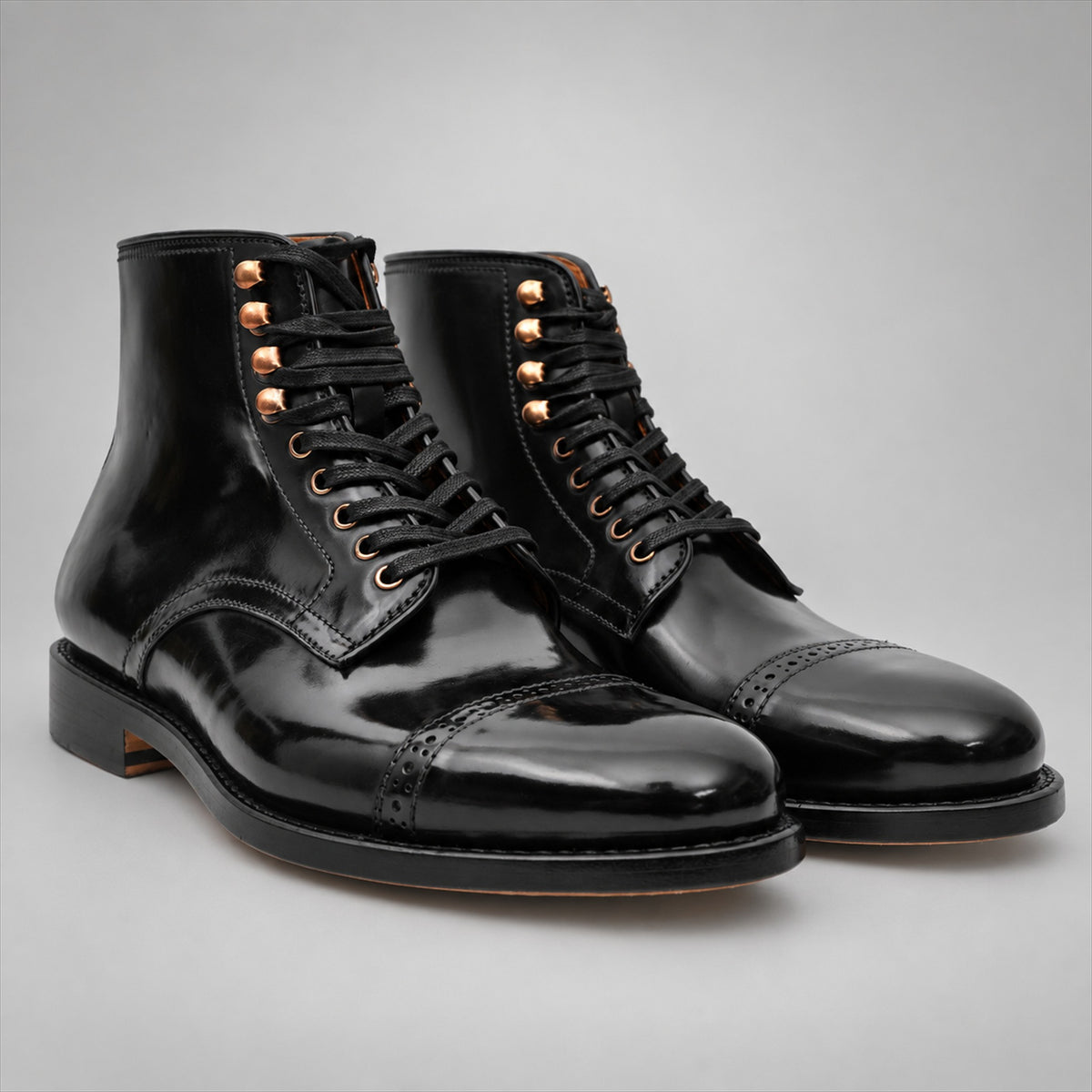 PASCH 267126A Black shell cordovan cap-toe boots, pair view