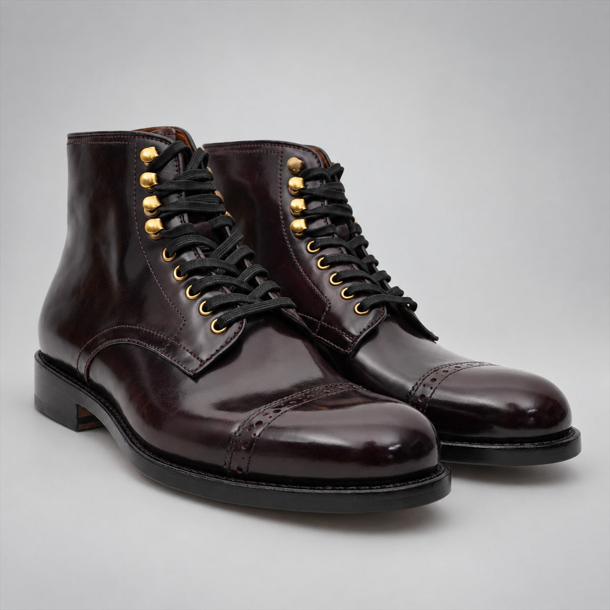 PASCH 267126B Dark Brown shell cordovan cap-toe boots, pair view